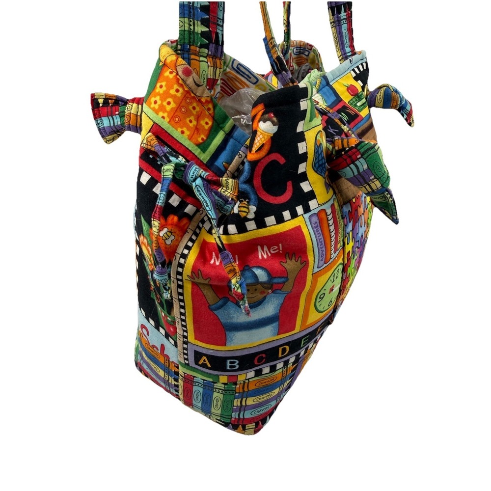 Vintage Teacher Tote Bag ABC Crayon School Theme Cotton Canvas 13.5x10.5 Exc Con - Picture 2 of 16